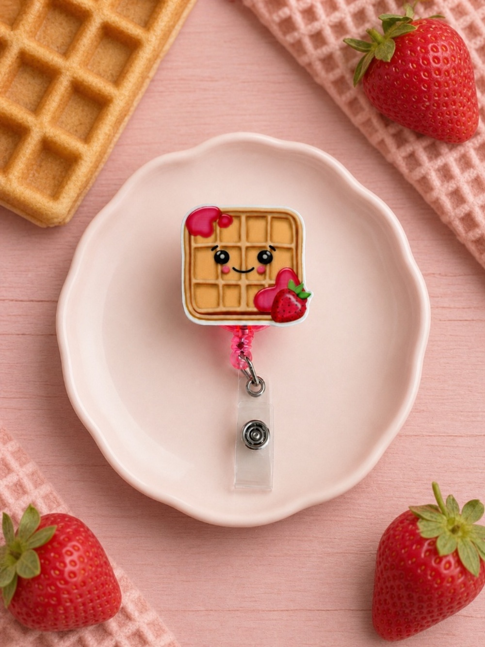Handmade Badge Reel Strawberries & Waffles|